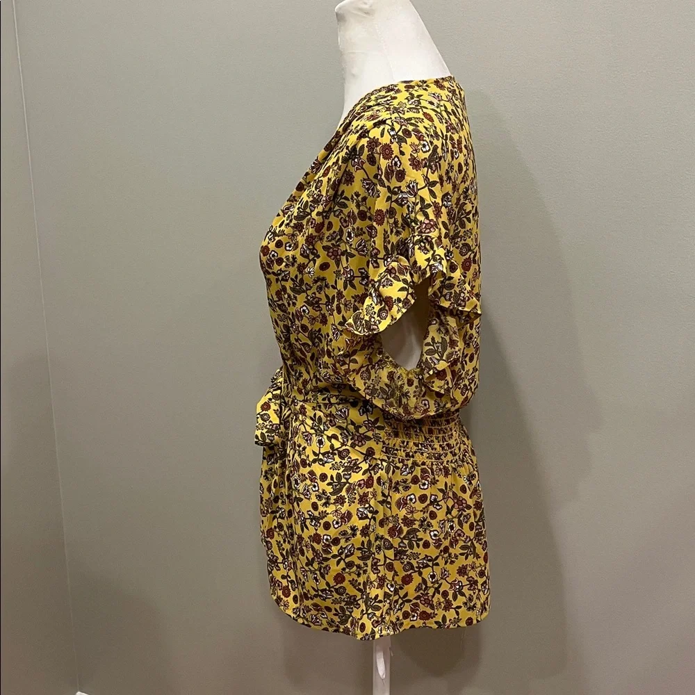 Max Studio Floral Pleated V Neck Tie Waist Blouse Top Size Medium - Picture 4 of 8